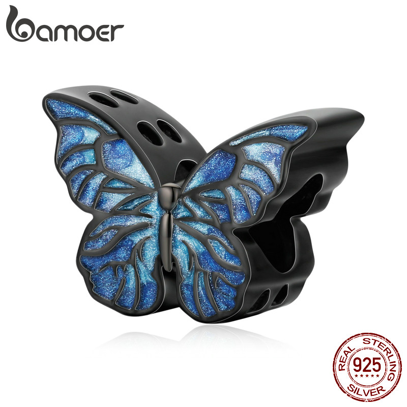 Bamoer 925 Sterling Sliver Charm Dark Butterfly Design Simple DIY สําหรับสร้อยข้อมือสําหรับผู้หญิง BSC550