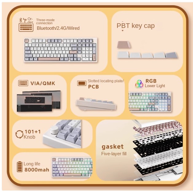 Epomaker Galaxy100 คีย์บอร์ดไร้สายบลูทูธอลูมิเนียมแบบถอดเปลี่ยนได้สามโหมด