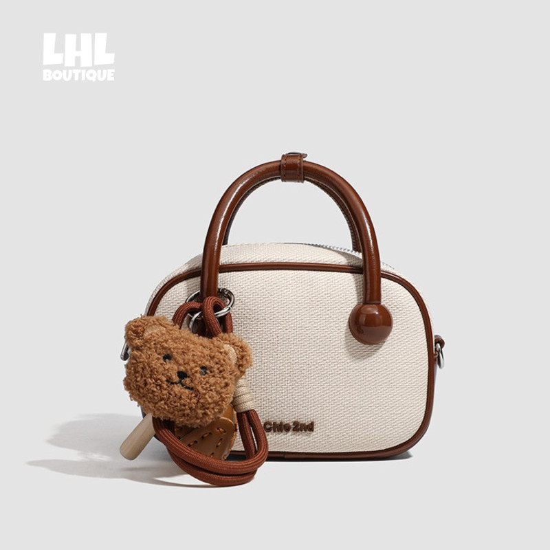 LHL BOUTIQUE ใหม่ข้าวโอ๊ตสีน้ำตาลหมอนกระเป๋าหมีน้อยตุ๊กตากระเป๋าสะพาย Messenger ได้