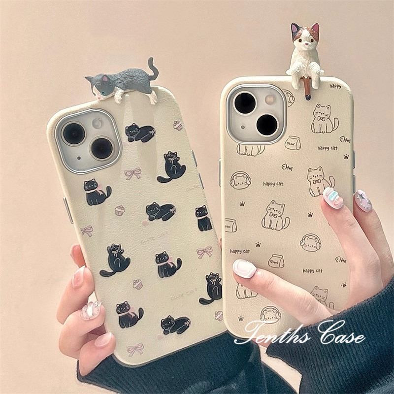 สําหรับoppo A3X A60 A79 A38 A18 A95 A94 A93 A92 A78 A76 A17 A16 A15 A31 A53 2020 น่ารักDIYแมวธรรมดารูปแบบหนังชุบเลนส์กรอบเคสโทรศัพท์ปกอ่อน
