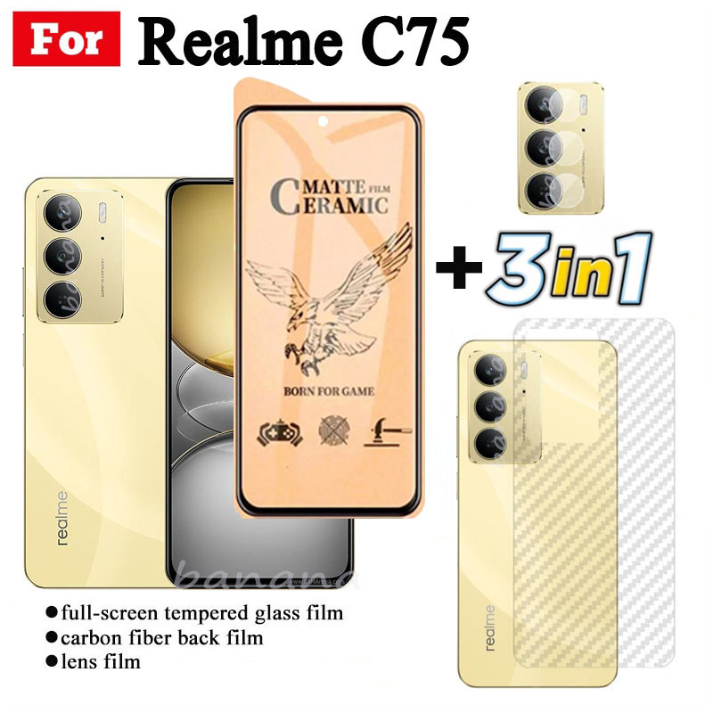 3 IN 1 Realme C75 เซรามิคกระจกนิรภัยสําหรับ Realme C 75 C7 5 C61 C63 หมายเหตุ 60 เลนส์กล้องกระจกป้องกันหน้าจอและฟิล์มด้านหลัง