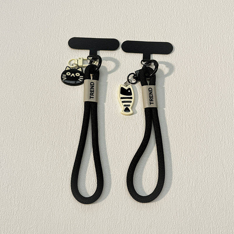 INS Handmade Cat Salted Fish Small Pendant English Label Braided Rope Short Mobile Phone Lanyard Clip pendant IhHs