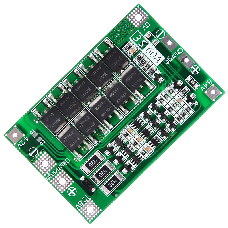 3S 12.6V 60A BMS แผ่นป้องกันพร้อมสมดุลสําหรับมอเตอร์สว่าน 18650 Li-ion แบตเตอรี่ลิเธียม