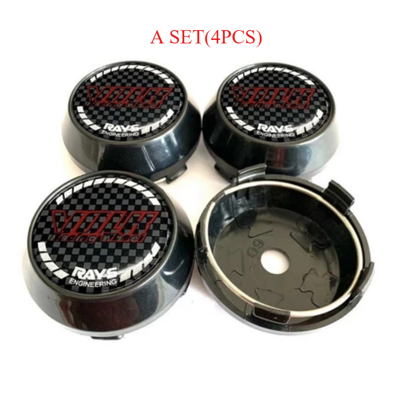 4pcs 64 มม./60 มม.รถศูนย์ล้อหมวกสีแดงโลโก้ Fit สําหรับ Rays Volk Racing Whwwl CE28n TE37 ZE40 G25