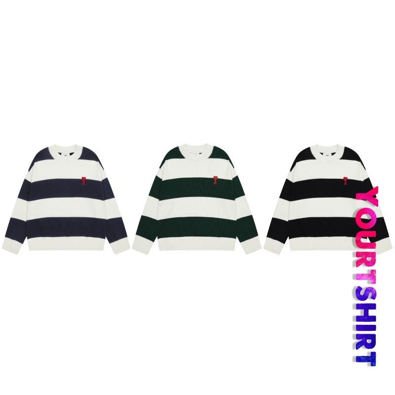 #Z26 เสื้อสเวตเตอร์ลายทางอินเทรนด์พร้อมการผสมผสานสีต่างๆและสัญลักษณ์สีแดงที่ไม่ซ้ําใคร - ฤดูกาลนี้ต้องมี!