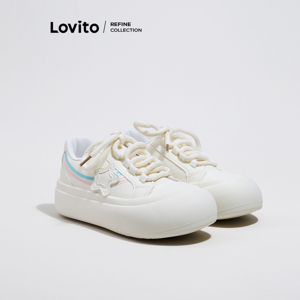 (Lovito Refine) รองเท้าผ้าใบ ไม่เป็นทางการ ผูกเชือก ดาว สำหรับผู้หญิง LFA43372