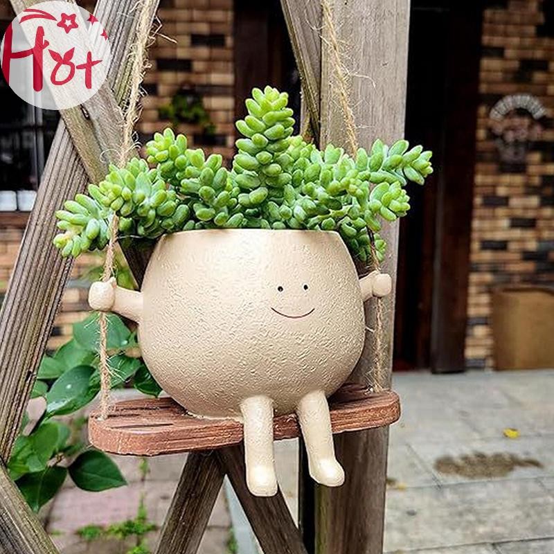 Ge น่ารัก Swing Jar กระถางดอกไม้ขนาดเล็กตกแต่งลานกลางแจ้งจี้ขนาดเล็กของขวัญที่ยอดเยี่ยมสําหรับครอบครัวและเพื่อน Square