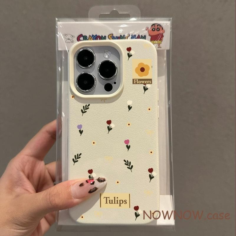 Iphone 16 15 14 13 12 11 Pro Max X XR XS Max 7 8 Plus INS เคสโทรศัพท์ลายหนังลายดอกไม้น่ารักและเรียบง่ายปกอ่อน