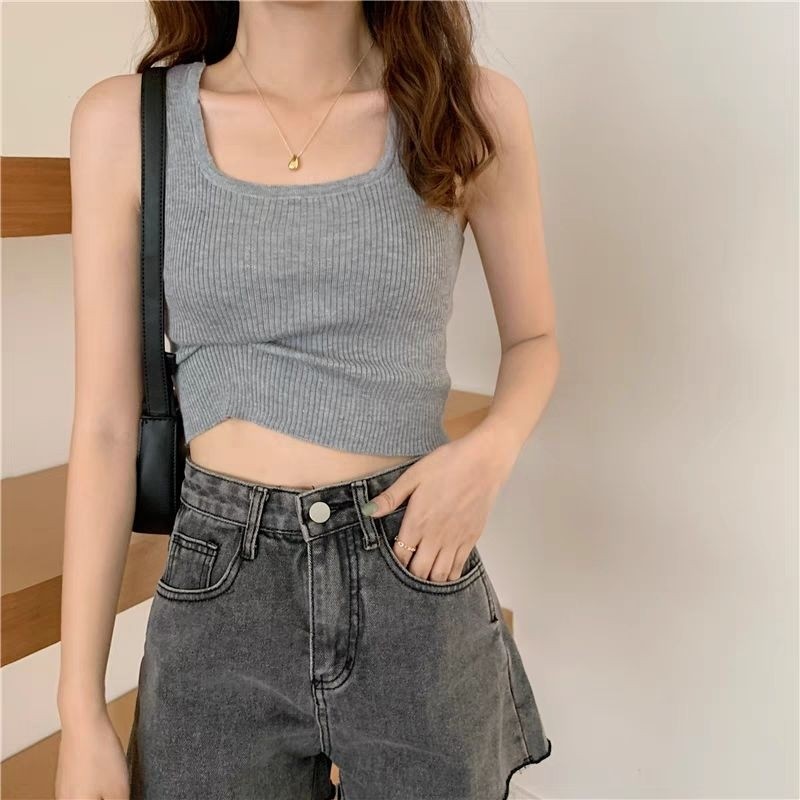 💋Pink girl💋​พร้อมส่ง เสื้อกล้ามไหมพรม ดีเทลผ้าร่องใส่สบาย "28019" -C