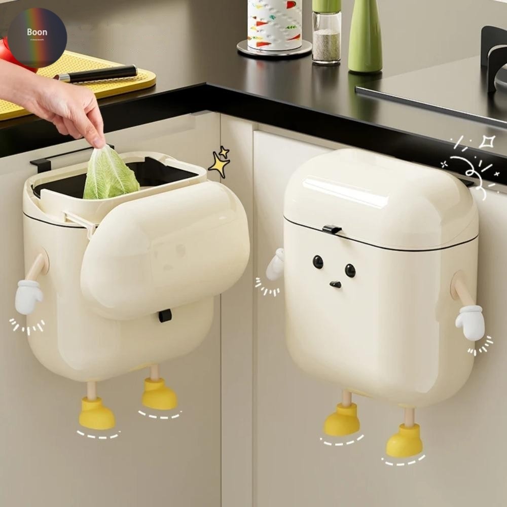 ถังขยะในครัวพร้อมฝาปิดถังขยะในห้องน้ําสีครีมคุณภาพสูงไม่มีดัด 9L/12L ถังขยะในห้องน้ําระดับรูปลักษณ์สูง