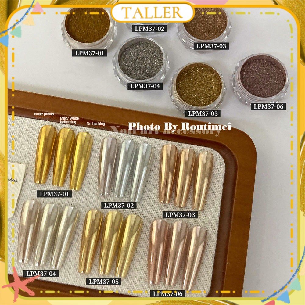 พร้อมส่ง Nail Art Magic Mirror Powder Light Luxury Style Fine Flash Super Bright Golden Powder Nail Decoration Manicure Tool For Nail Shop 12 Designs TALLER