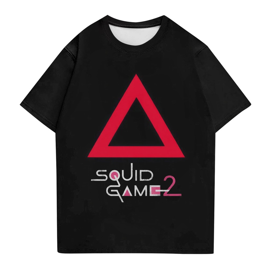Squid Game Costume Squid Game 2 Geometric T-Shirt,พิมพ์ลวดลายเรขาคณิต Unsex เสื้อยืดคอตตอน cotton t-