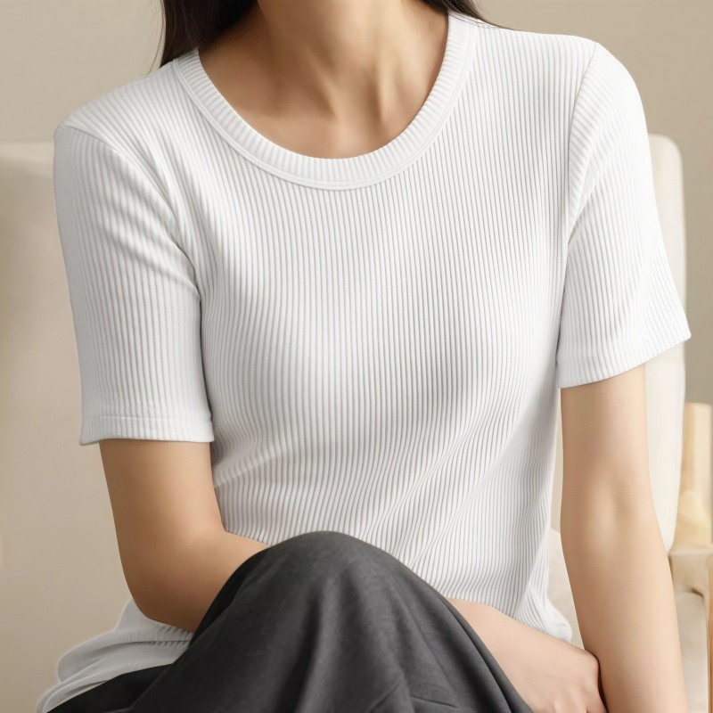 Chic พร้อมส่ง เสื้อยืด แขนสั้น คอยู สไตล์ลำลอง แบบเรียบง่าย ใส่อยู่บ้านใส่เที่ยวได้ แมทซ์ได้ทุกลุค ผ้าเรยอน นุ่มนิ่ม
