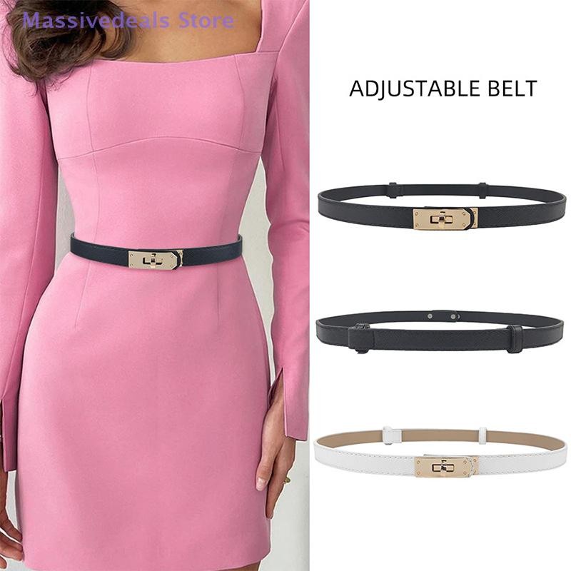 Massivedeals แฟชั่นปรับเข็มขัดบางหรูหรา PU หนังหญิง Designer Girdle โลหะ Turn-Lock เข็มขัดเอวสําหรับกางเกงยีนส์ชุดใหม่