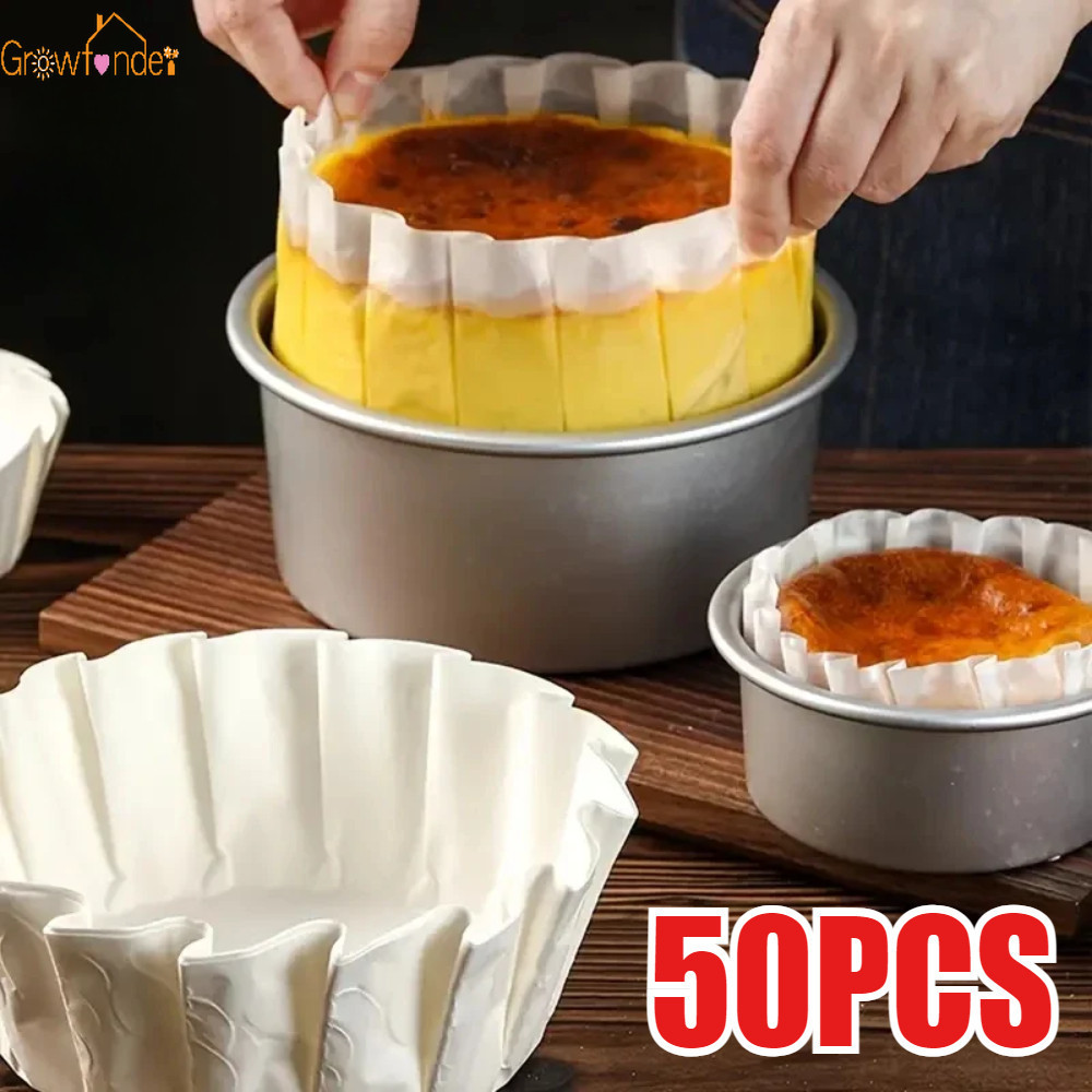 50 ชิ้น Basque เบเกอรี่กระดาษน้ํามันถาด Foldless Cupcake Liner ถ้วยอบสําหรับงานแต่งงานมัฟฟินแม่พิมพ์เค้ก Oilproof กระดาษ