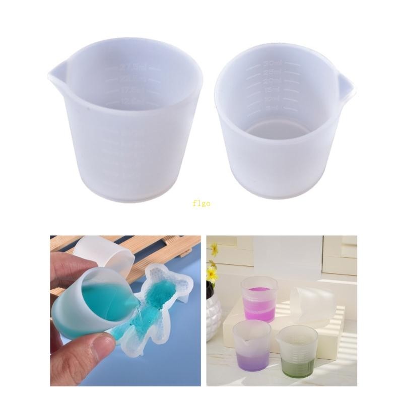 Flgo 2 ชิ้นถ้วยผสมนอนสติ๊กถ้วยตวงซิลิโคนสําหรับการหล่อเรซินโครงการ DIY