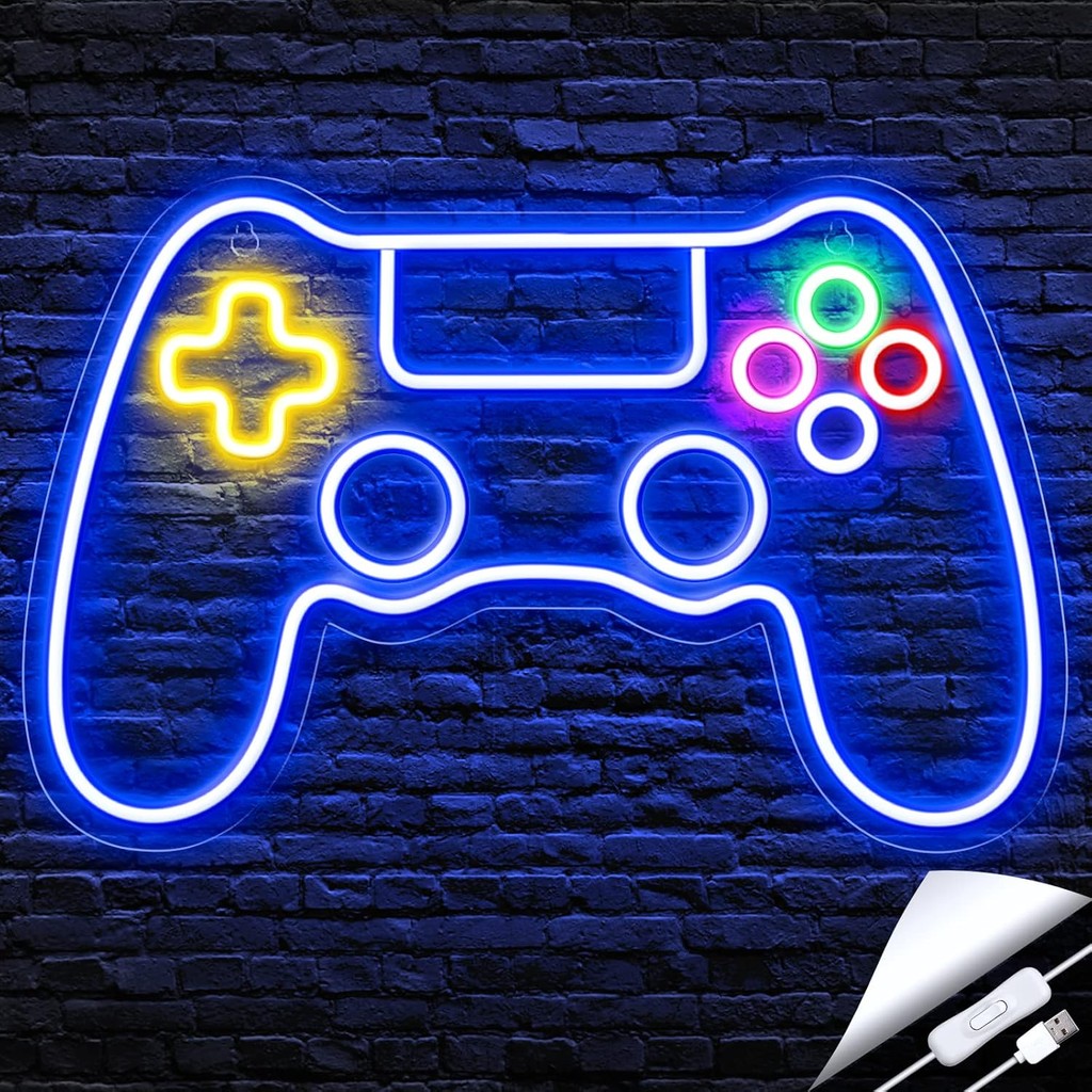 ป้ายไฟนีออน LED รูปเกมแพดพร้อมไฟ USB ของขวัญสำหรับเกมเมอร์สำหรับเด็กผู้ชาย ตกแต่งห้องเกมเมอร์