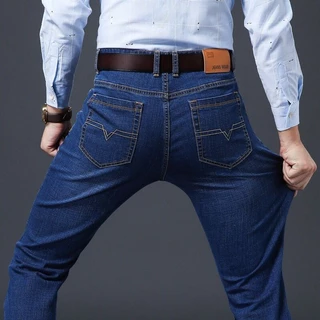 Classic men's jeans loose straight leg black blue jeans elastic business casual pants men's brand pants