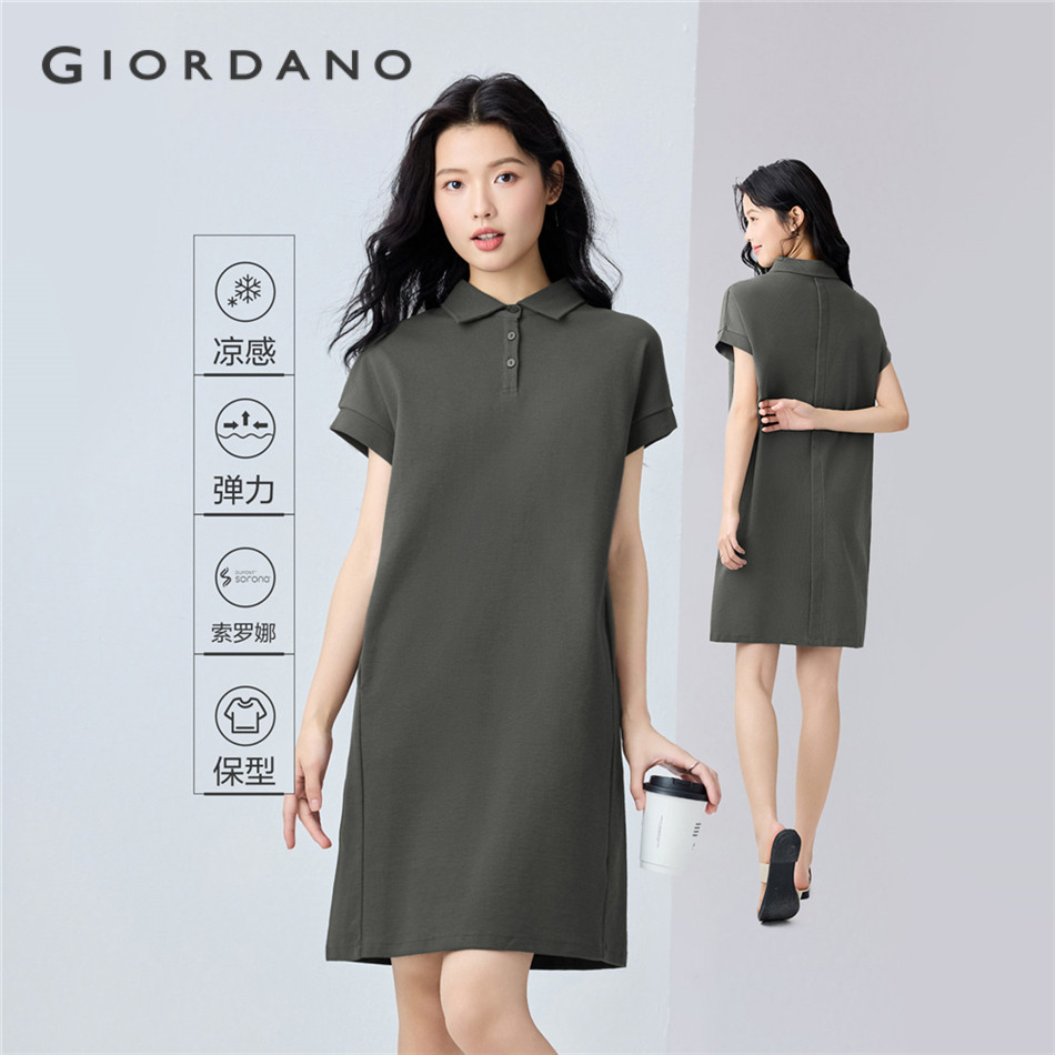 GIORDANO WOMEN Cool-touch exposed seam short sleeve polo dress 13465317