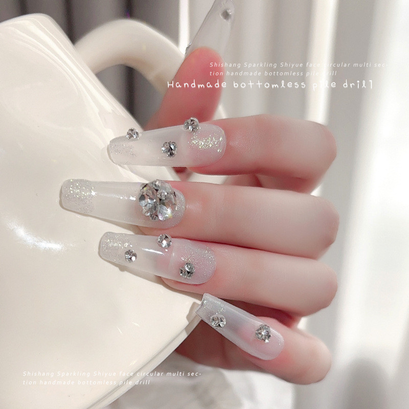 อุปกรณ์ตกแต่งเล็บทรงลูกบอลเพชรอเนกประสงค์ SS6-SS28 เพชรสีขาวใสขนาดใหญ่และเล็ก - รูปที่ 2