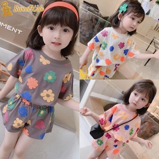 【Sweet Kids】2-10Years Girls Suits Summer Fashion Home Clothing Leisure Short-sleeved Pants Set