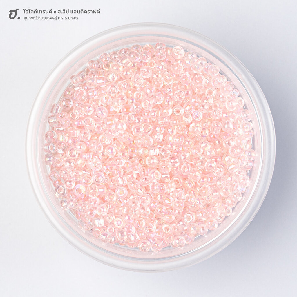 ลูกปัดเม็ดทราย ขนาด 3 มม. ชมพูอ่อนใสรุ้ง Pink Iridescence