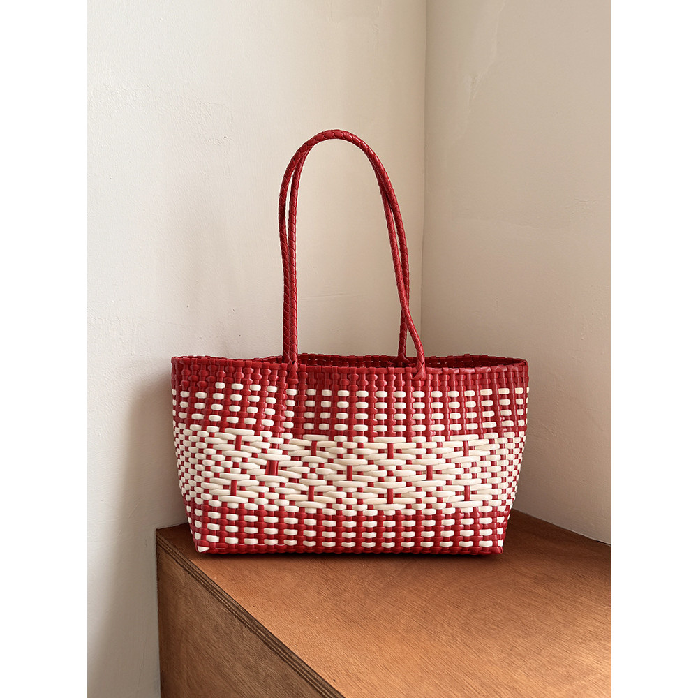 ทอ Tote Bag Beach Vacation Straw Shoulder Bag Casual Lazy Style Women Handbag
