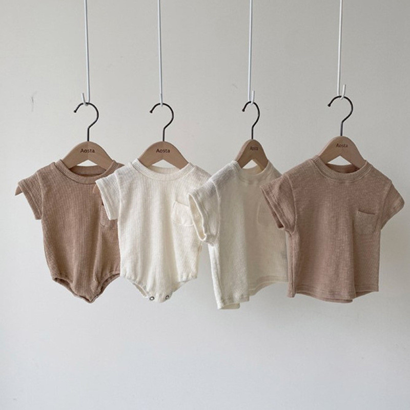 ชุดทารกแรกเกิดฤดูร้อนสไตล์อิน - ชุดบอดี้สูทรอมเปอร์แขนสั้นบางและชุดคลาน, ท็อปส์ซูเด็ก ไม่จํากัดเพศ