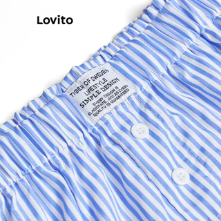 (KOL‘s pick) Lovito แคชชวล ปุ่มลายทางสั้นพื้นฐานสำหรับผู้หญิง L105MD129