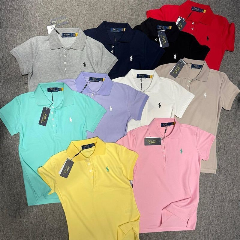 2025 สไตล์ใหม่ Pony ปักห้าปุ่มเสื้อโปโลแขนสั้น American Retro Slim-fit Slimmer ดูสุภาพสตรี Top Re