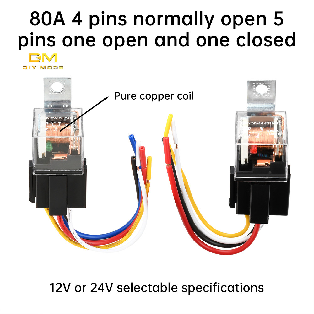 DIYMORE JD194/JD2914 80A รีเลย์ยานยนต์ 4-Pin 5-Pin Dual Contact Copper Pin พร้อมซ็อกเก็ตรีเลย์กันน้ํา