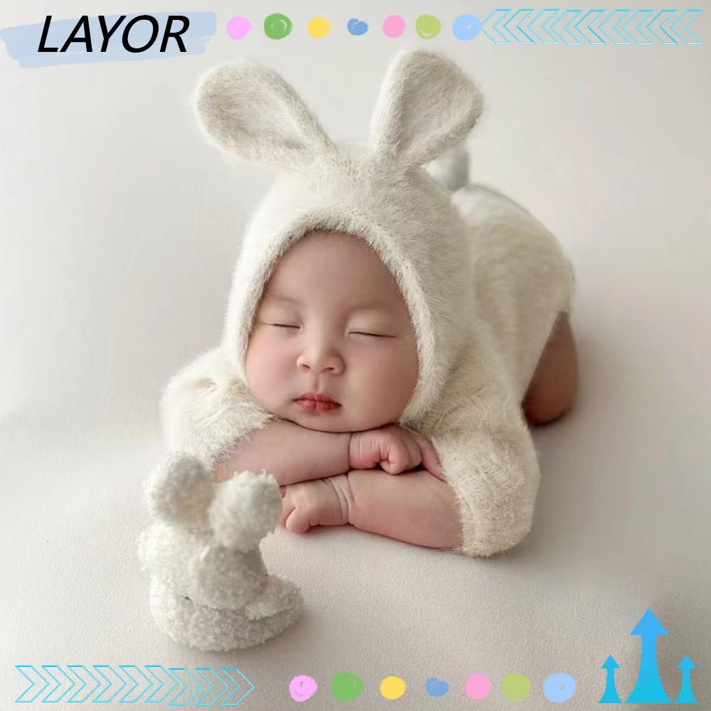 LAY อุปกรณ์ถ่ายภาพทารกแรกเกิด,นุ่มถักคอสเพลย์ถักชุดเด็ก,สบายน่ารักน่ารักน้ําหนักเบาตุ๊กตากระต่ายพร็อพสําหรับทารกแรกเกิด