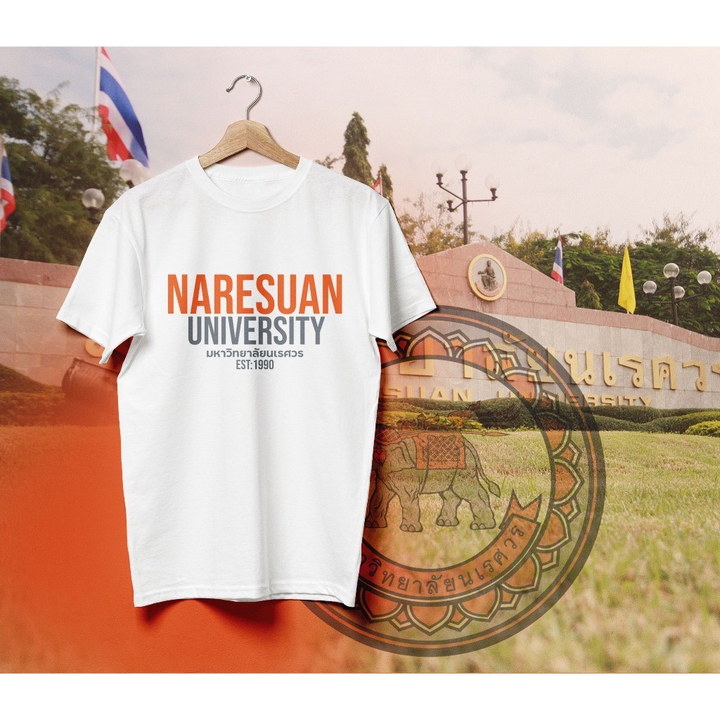 👑👑 [ Cotton] T-shirt เสื้อยืด Naresuan University มหาวิทยาลัยนเรศวร มี 4 สี  สีขาว สีดำ สีเทาควันบุหรี่ สีส้ม ใส่เท่ห์เ