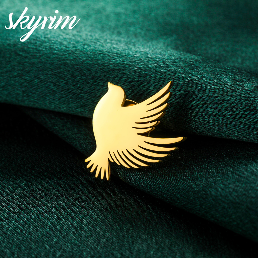 SKYRIM สแตนเลส Golden Dove of Peace เข็มกลัด 25x21 มม.เครื่องประดับชุดสูทขายส่งสต็อก