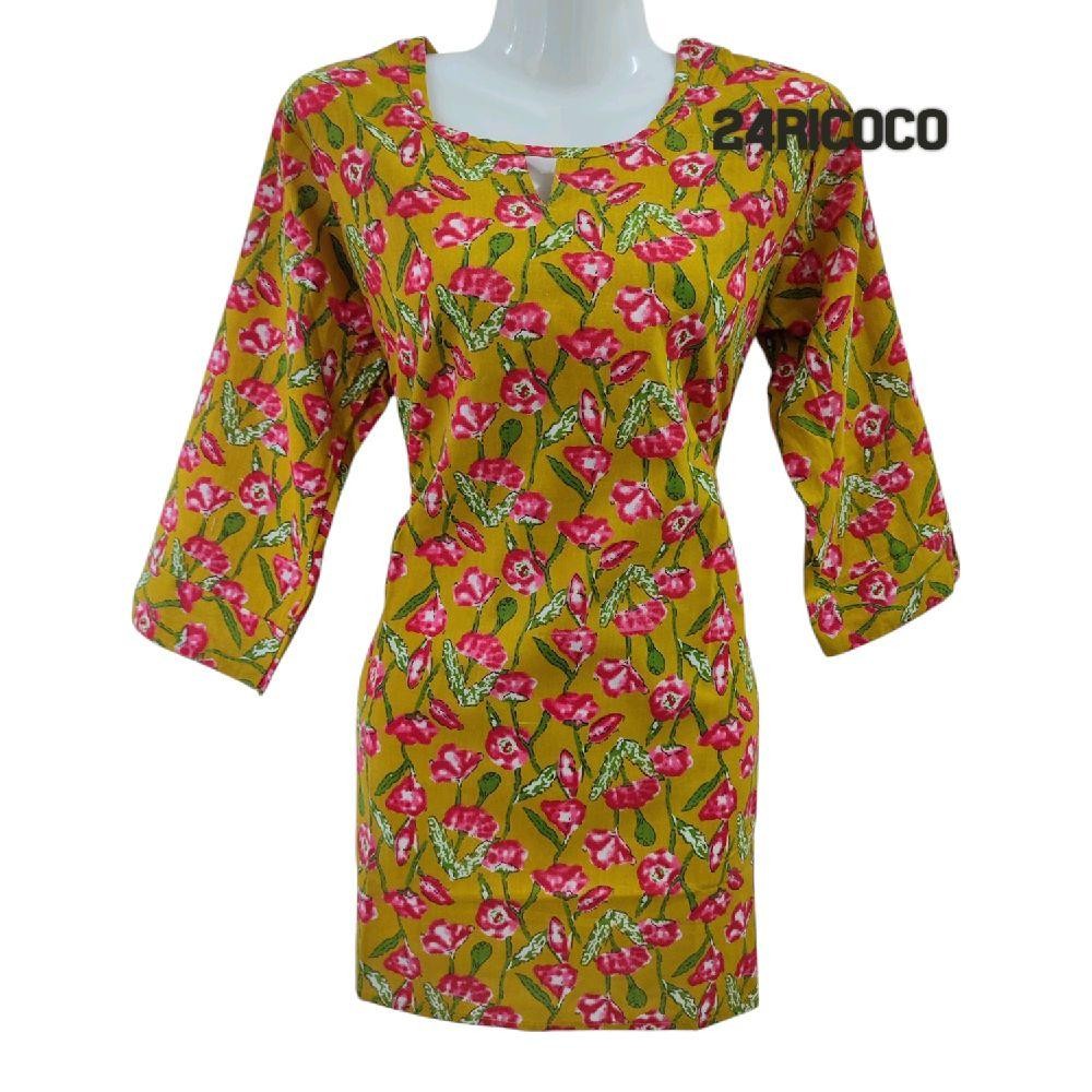 ผ้าฝ้ายพรีเมี่ยม ranggoli ออกแบบสั้น kurti มาตรฐานตัดสวย 3/4 แขนผู้หญิง kurti top