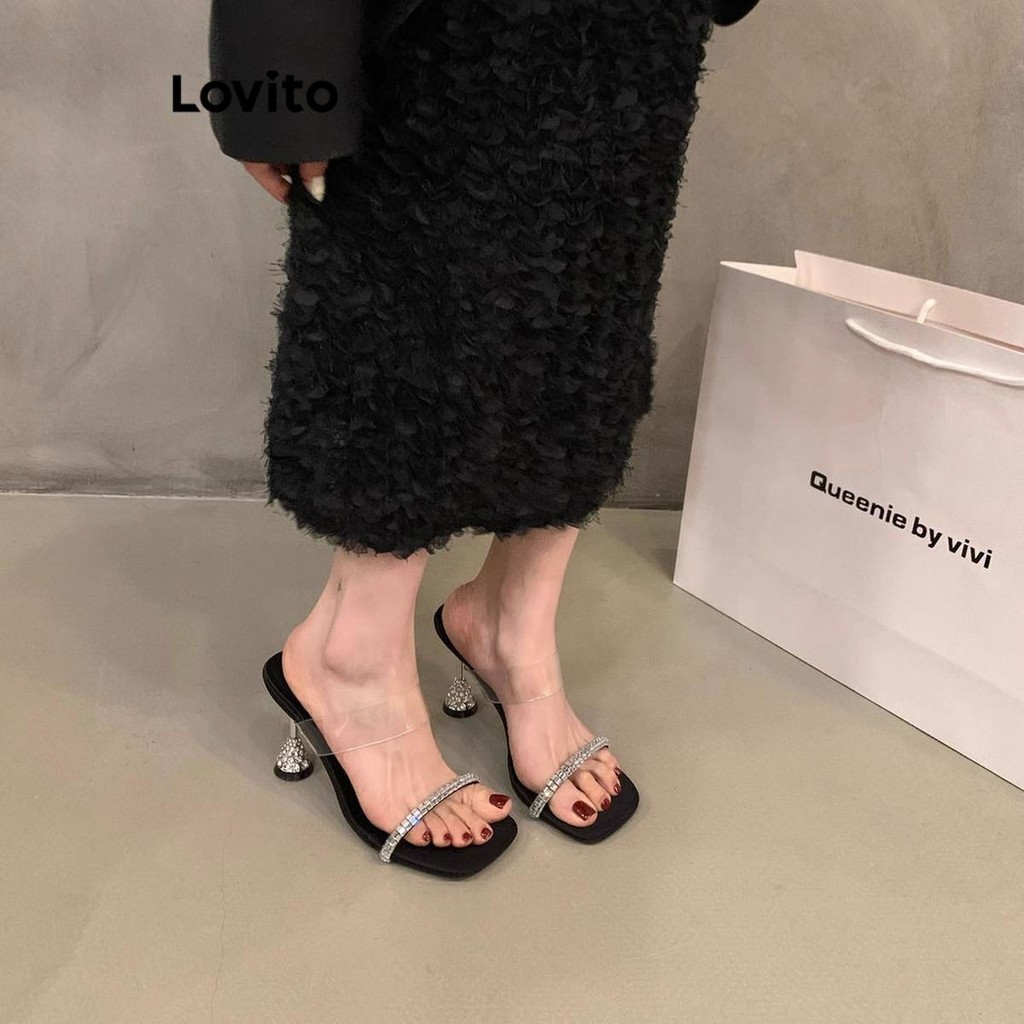 Lovito รองเท้าส้นสูงเพชรแฟลชธรรมดาหรูหราสําหรับผู้หญิง LFA66259