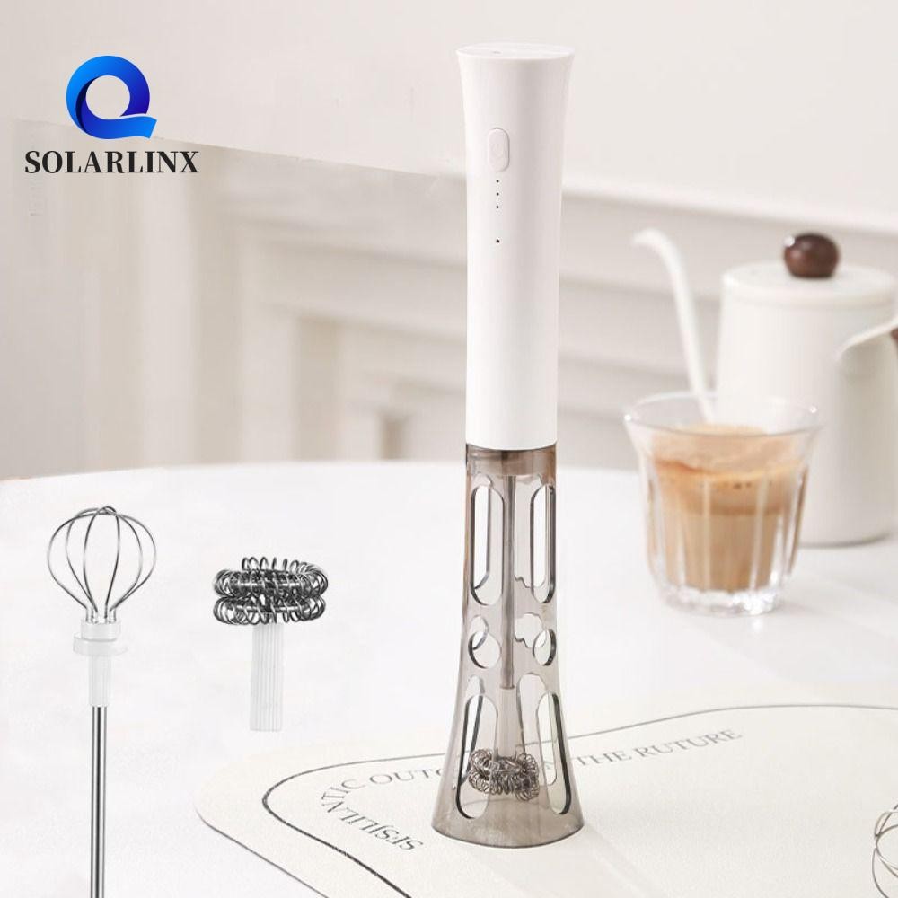 เครื่องตีฟองนมไฟฟ้า SOLARLINX, USB ชาร์จมือถือกาแฟ Whisk, Gadget ครัว 3 เกียร์เปลี่ยนหัวโฟมเสียงรบกวนต่ําผสมเบเกอรี่