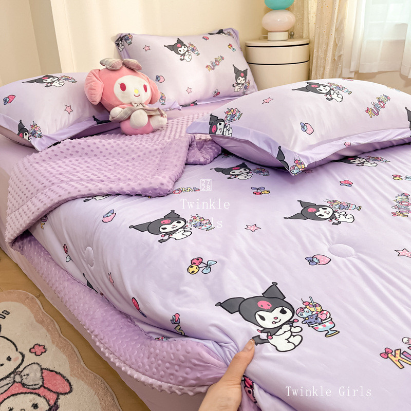 ผ้าห่มระบายความร้อน 3D Dot Kuromi Cinnamoroll ผ้าฝ้ายถัก ซักด้วยเครื่องได้ ผ้าห่มฤดูร้อน Hello Kitty My Melody Pochacco สำหรับเด็ก พร้อมโหมดปรับอากาศ ขนาดเดี่ยว/ควีน/คิน