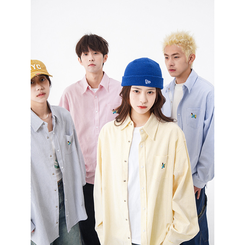 SUIKONE ซุยโคเนะ อเมริกันย้อนยุคเย็บปักถักร้อยลายเสื้อเชิ้ตแขนยาวฤดูใบไม้ผลิและฤดูร้อนหลวมเสื้อสไตล์เป็นกลาง