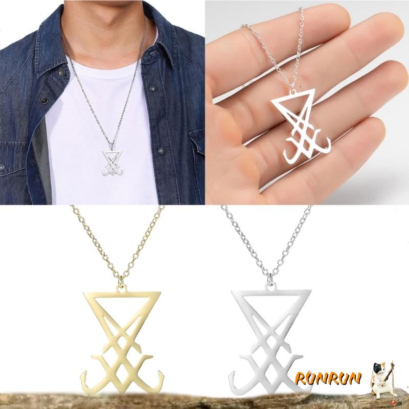RUNN สร้อยคอจี้สัญลักษณ์ซาตานสแตนเลส Sigil ของเครื่องประดับปีศาจลูซิเฟอร์
