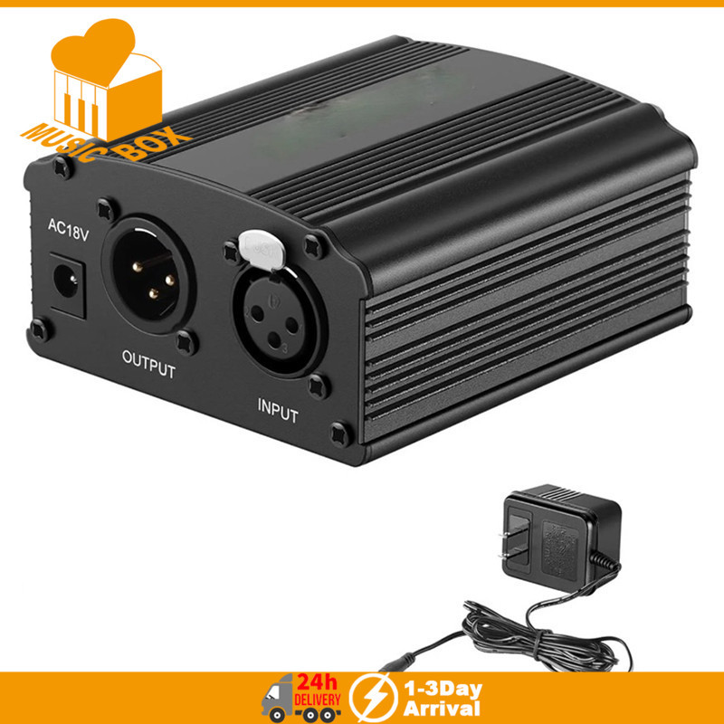 48V Phantom Power Adapter สาย XLR สําหรับไมโครโฟนคอนเดนเซอร์สตูดิโอบันทึกเสียง Phantom Power