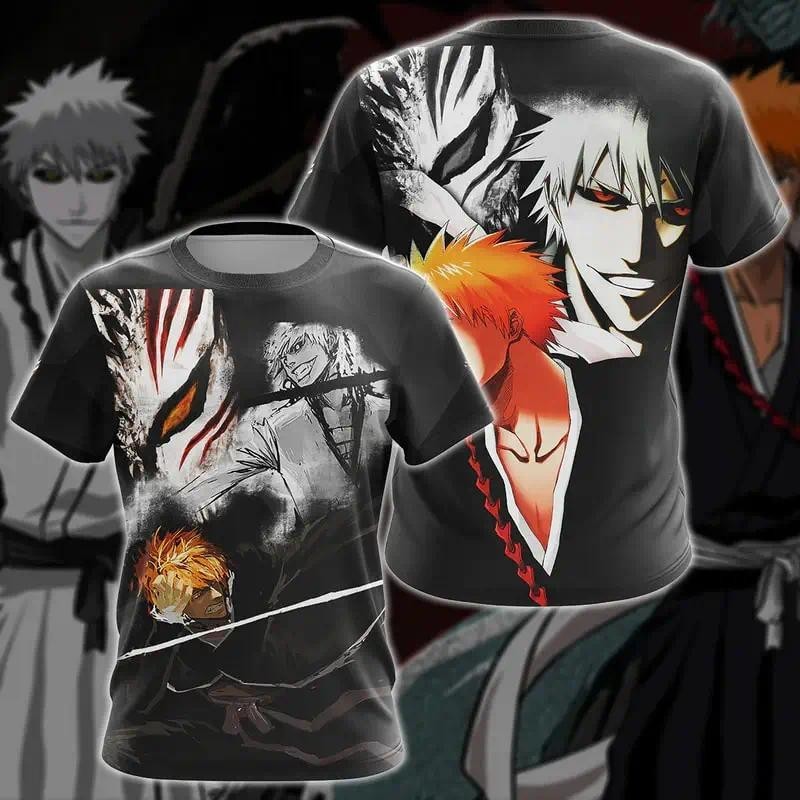 อะนิเมะมังงะ Bleach Kurosaki Ichigo 3D พิมพ์ O-คอเด็กคอสเพลย์เสื้อแขนสั้นแฟชั่น Harajuku Y2k Unisex 