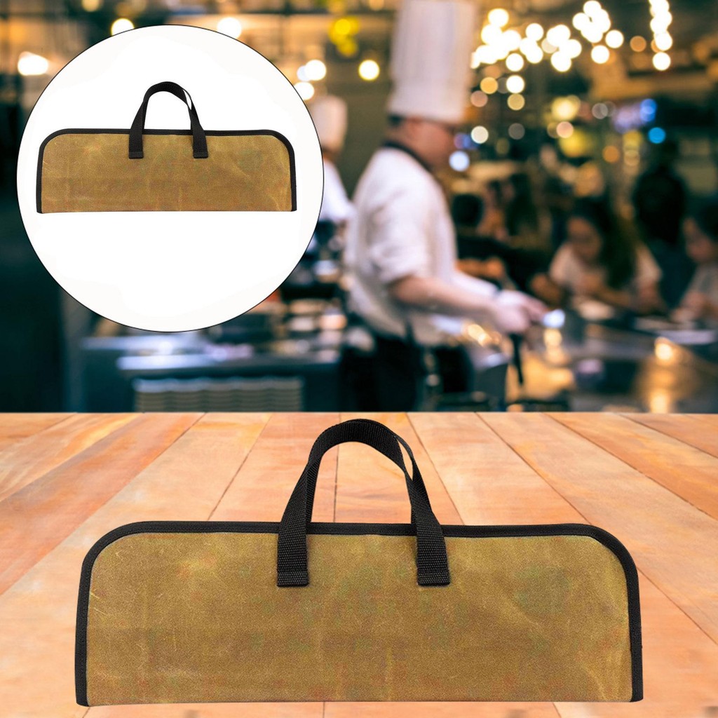 [unjitsh] Chefs Knife Roll Bag Waxed Canvas Knife Case Pocket Stain Resistance Heavy Duty
