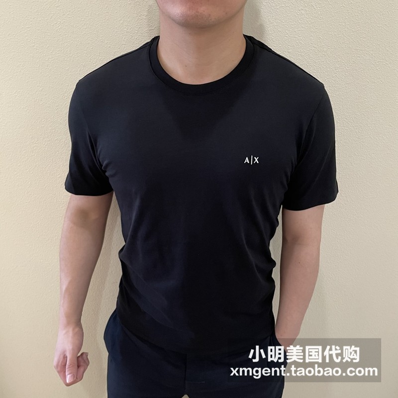 American Armani Exchange Armani AX Mens Casual Fashion Solid Color Thin Bottoming Shirt เสื้อยืดแขนสั้น - รูปที่ 5