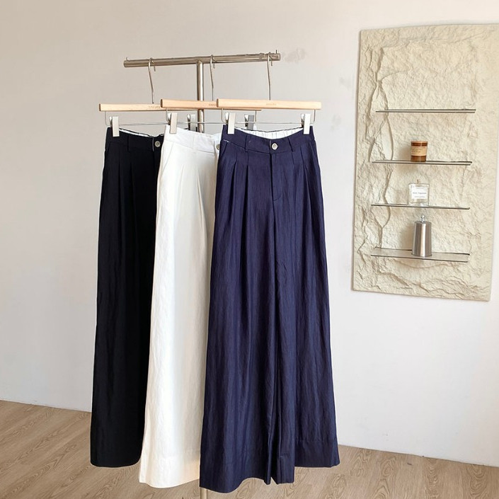 Betty house🌸พร้อมส่ง กางเกงขากว้างผู้หญิง กางเกงเอวสูงขากระบอก สีทึบเรียบง่าย นุ่มและสบาย สไตล์เกาหลีเรียบง่าย - รูปที่ 6