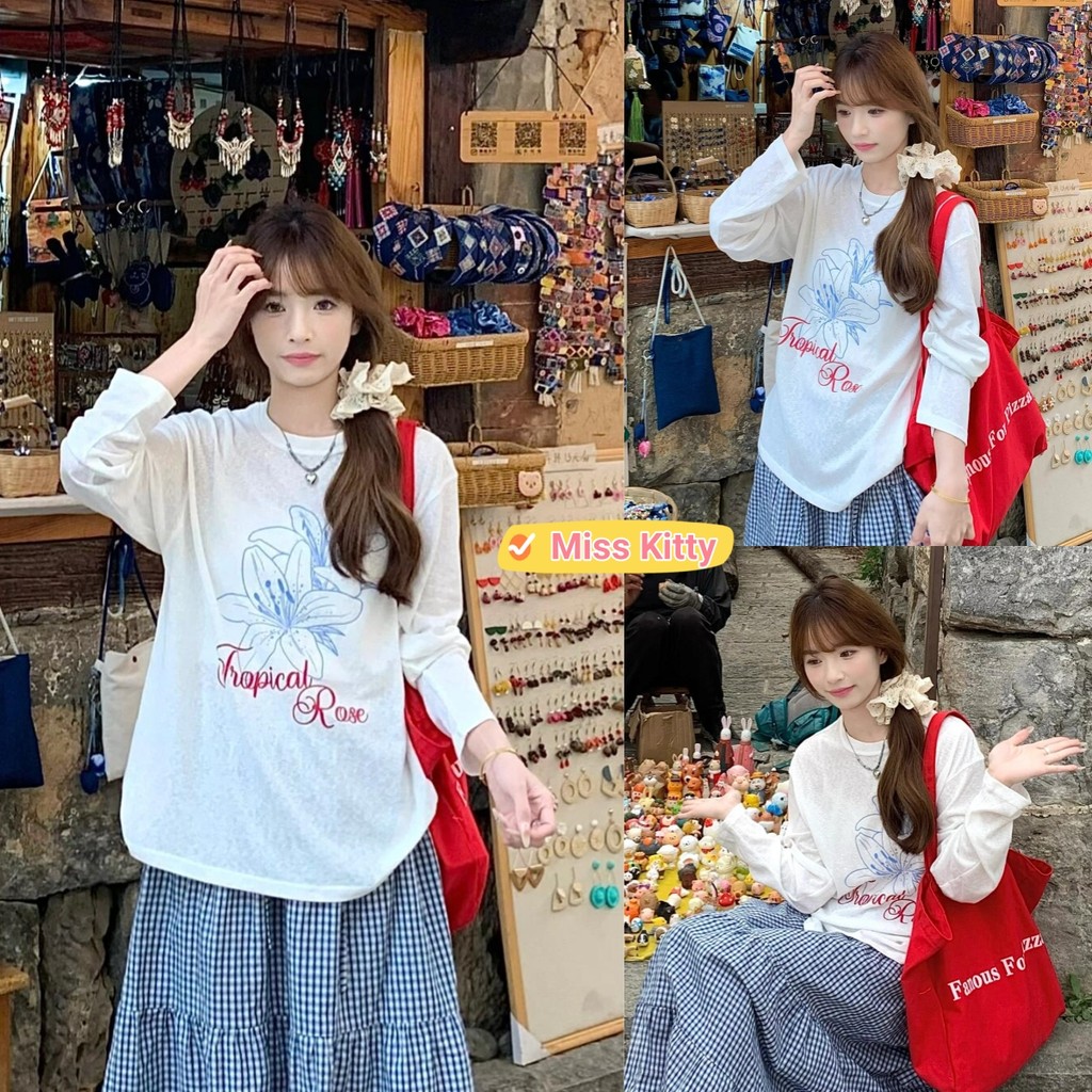 L.A Shop★สไตล์ใหม่★"FY2082#1" เสื้อแขนยาว คอกลม ลายดอกไม้ ดีเทลผ้าซีทรูบางๆน่ารักๆ