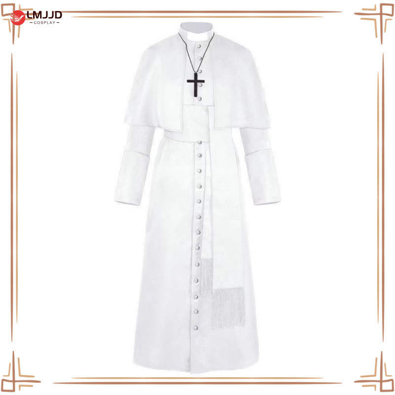 สีทึบ Priest Cos เครื่องแต่งกายฮาโลวีน Priest ยุคกลาง Retro คอสเพลย์เครื่องแต่งกาย