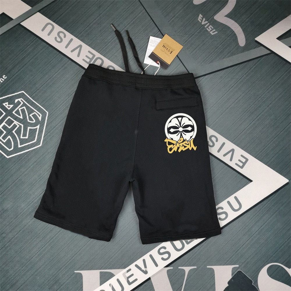 ขาสั้นกีฬาผู้ชายลายกราฟฟิตี้ใหม่จาก Evisu แบบหลวม