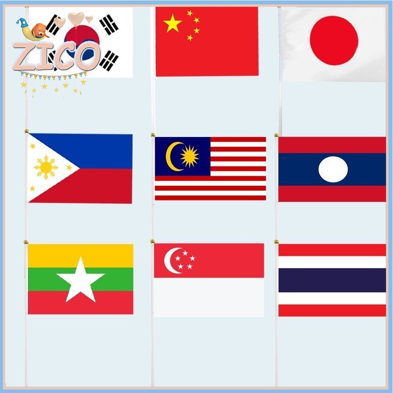 19 ประเทศเอเชีย Hand Waving Flag จีนเกาหลีญี่ปุ่นหลายขนาดผ้ากันน้ําธง Olympic World Cup United Nations กิจกรรม Cheering