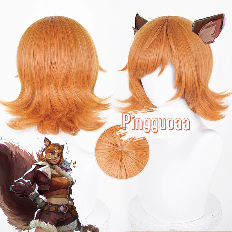 【Manmei】Marvel Rivals Squirrel Girl Doreen Green Cosplay Wig 45cm Long Heat Resistant Synthetic Hair